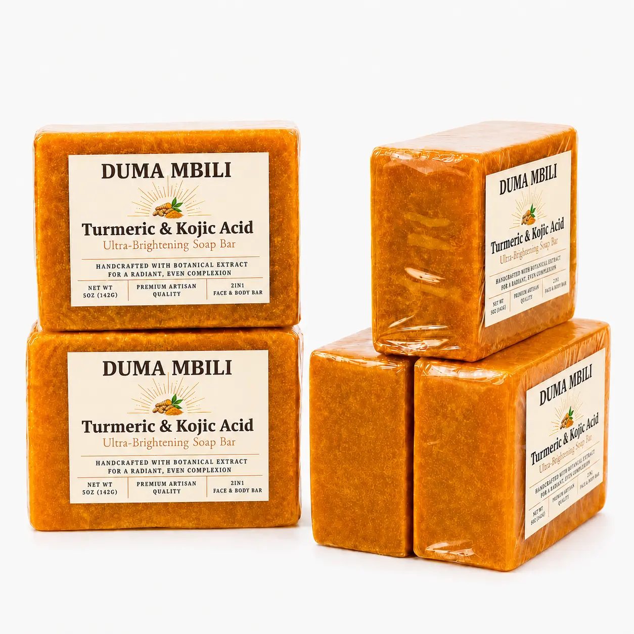 Duma Mbili Turmeric & Kojic Acid Ultra-Brightening Foam Cleanser Soap Bar, Acne-Fighting Moisturizing Body Care Product