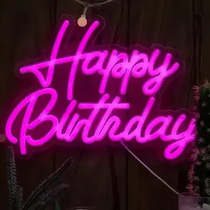 Sign Illuminated Happy Birthday Neon Sign For Wall Decor, With Switch Reusable Neon Light Sign For All Party Decoration