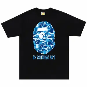 NEW 2026 Streetwear, Blue Camo Tee, T-Shirt with Iconic Ape Head Design and Plaid Pattern