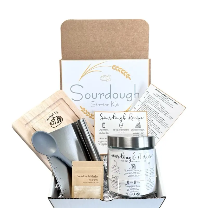 Sourdough Starter Kit for Sourdough Bread Baking - Complete Set with Ingredients, Baking Tools & Recipe Guides in Box - Bakeware