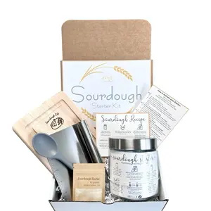 Sourdough Starter Kit for Sourdough Bread Baking - Complete Set with Ingredients, Baking Tools & Recipe Guides in Box - Bakeware