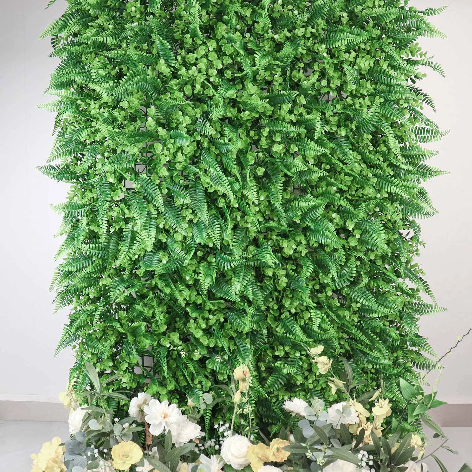 4-Panel 12 Sq. ft. UV-Protected Artificial Boston Fern Eucalyptus Boxwood Greenery Garden Wall Mat, Indoor-Outdoor Hedges Backdrops, No Fertilizers Required, No Pesticides Needed