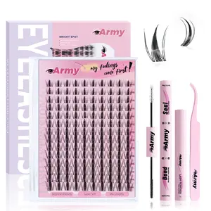 ArmyBeauty Manga False Eyelash/ Fairy Style C Curl DIY Lash Extension kit/ 8-18mm 140 pcs Wet Look Lash Cluster Kit/ Waterproof&Long-lasting Lash Bond&Seal+Remover+Tweezer/ Doll Style Eyelash Extension kit/ Lightweight Cosmetic Home Application