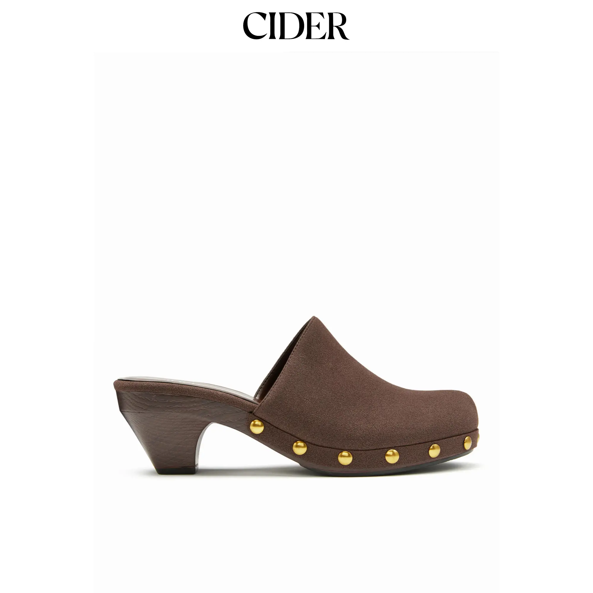 Cider FAUX SUEDE STUDDED MULE HEELS, Footwear, Peep Toe Mules, Shoe, Women, Elegant