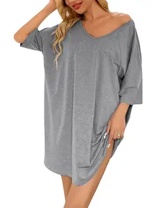 New Loose Fit Dress, Summer Dresses for Women 2026 Loose V Neck Short Sleeve Casual Wear T Shirt Dress Sundresses Swimsuit Coverup