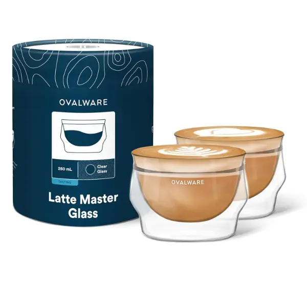 OVALWARE 8.5oz Double Wall Latte Cups, Latte Set of 2 - Double Wall Glasses for Cold & Hot Drink, Palm-Sized Cups with Wide Rim for Latte Art