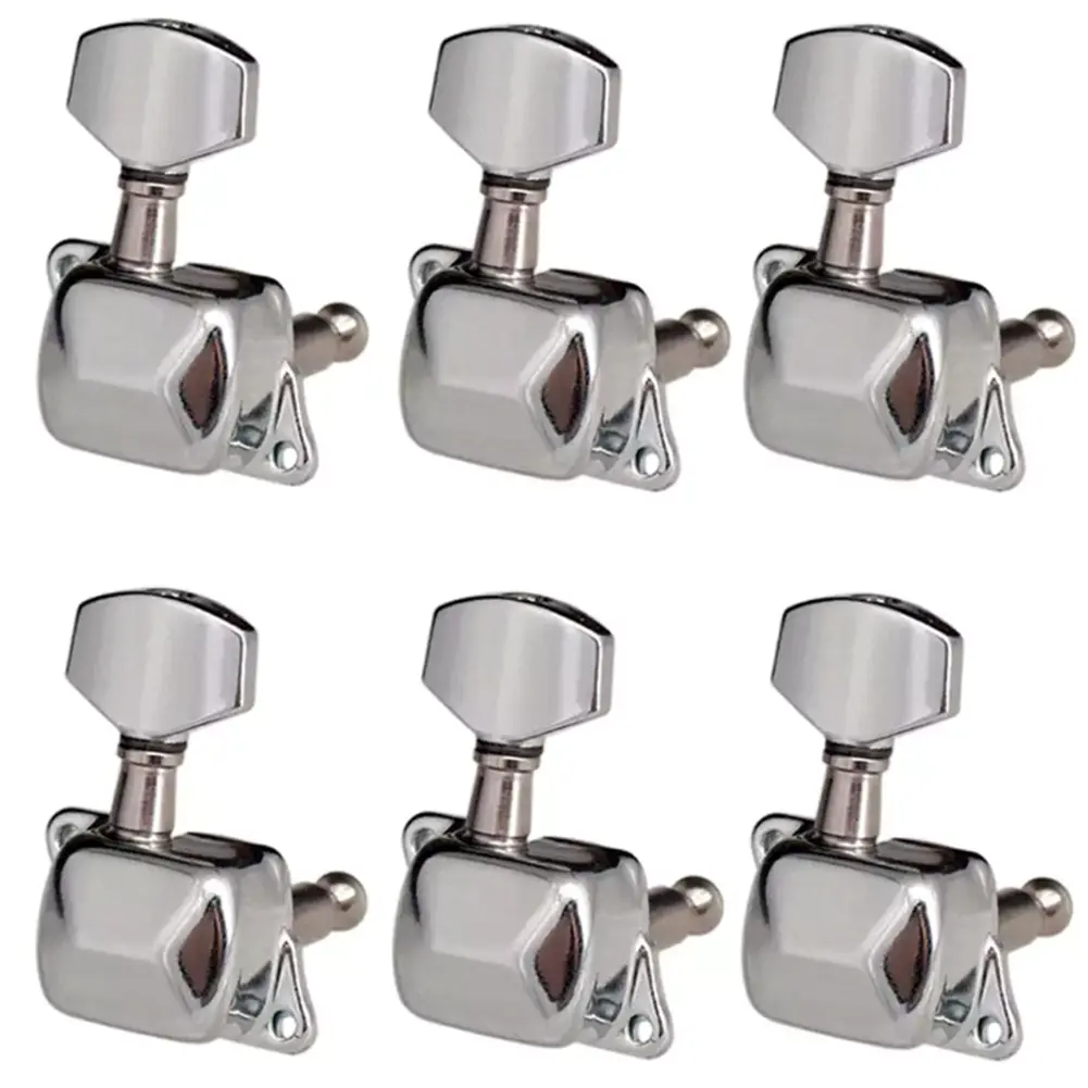 6 x Zinc Alloy Guitar Machine Head Set, Right Dotted Tuning Pegs (27.5x43mm) Semiclosed Replacement Parts for Guitars & Basses, 6 X Guitar Machine Head