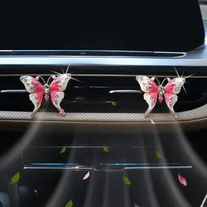 Butterfly car accessories,2 cute Red Butterfly car air freshener vent clip, shiny Rhinrhinee Butterfly car clip, Ladies girls car asset accessories, fillable car diffuser carfreshener car butterfly