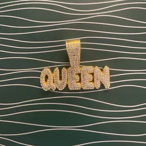 Queen Pendant - Gold Color with Rhinestones, Letter Design, Fashion Jewelry for Women