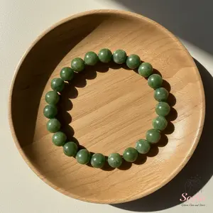 Sofia Natural Green Stone Beaded Bracelet Green Nephrite Gemstone Stretch Handmade Boho Style for Men Women Daily Use Elastic 6.5-7.5 Inch