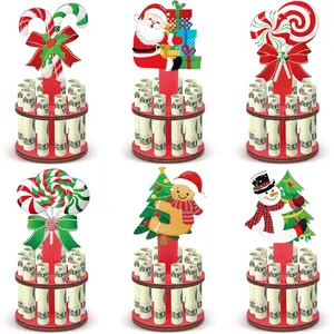 Wooden Cash Holder Set, 6-Piece Money Holders with 10 Holes, Candy Money Dispenser & Christmas Table Decor, Perfect for Holiday Parties