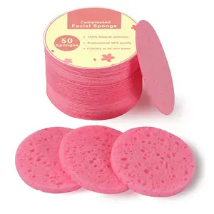 50-Count 100% Natural Cellulose Compressed Facial Sponges - Daily Cleansing, Gentle Exfoliating, Acne Control, Pore Deep Cleaning for Removing Dead Skin, Dirt, Makeup; Smooth Skin & Easy Storage