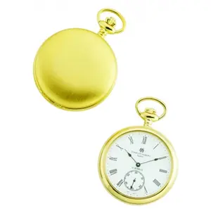 212 MAIN Modern Women's Open-Face Pocket Watch, Charles-Hubert-Paris 51mm Stainless Steel Gold-Plated Mechanical Watch with Roman Numerals, Gift-Ready Fashion Accessory, Round Face
