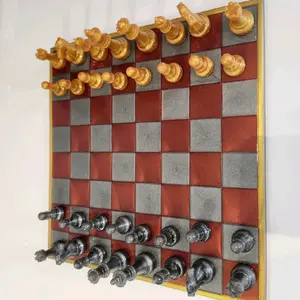 12x12 Chessboard Wine and Silver with gold trim