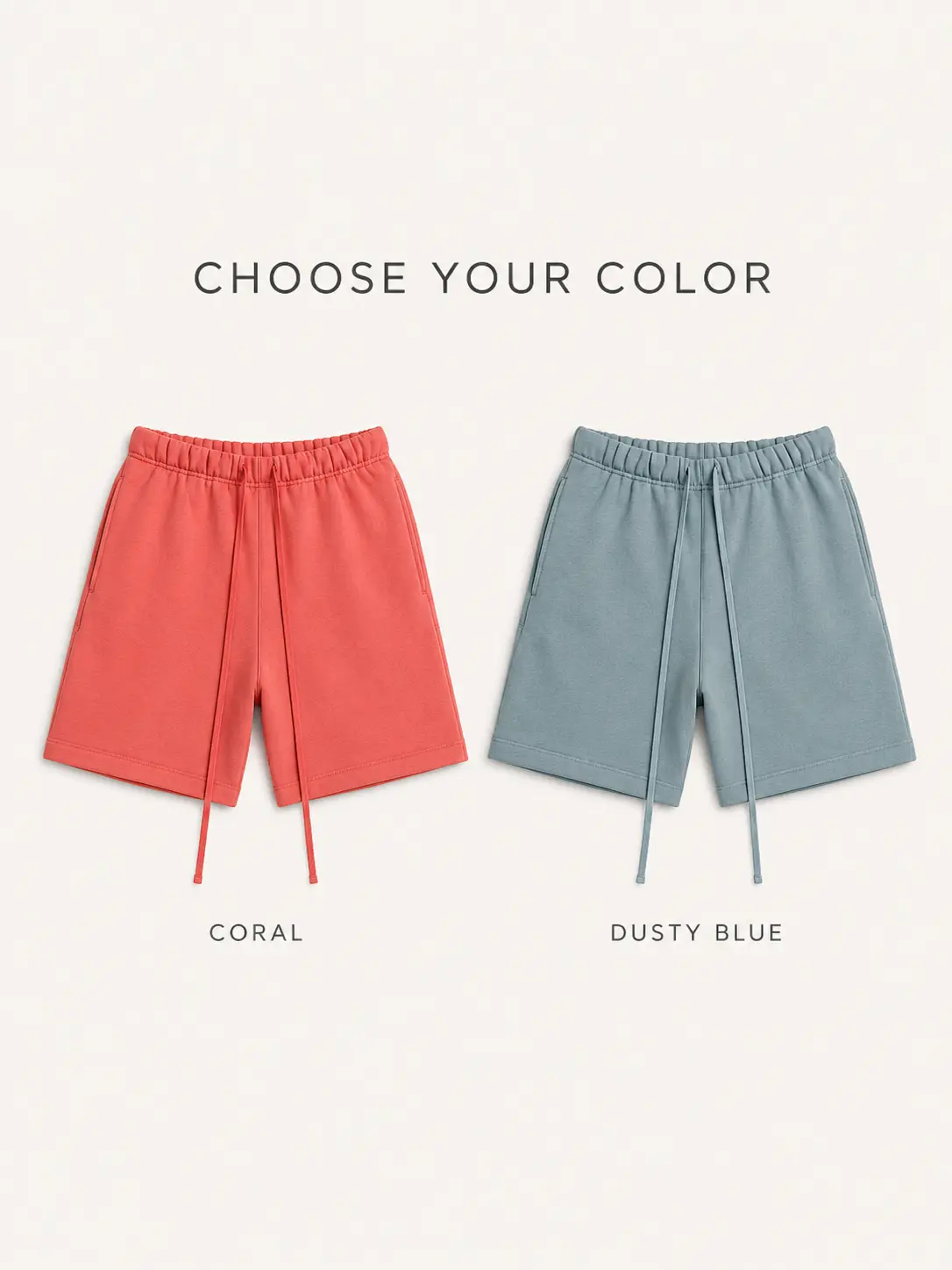 Men's Relaxed Fit Sweat Shorts with Extra Long Drawstrings, Baggy Casual Shorts with Side Pockets, Coral or Dusty Blue