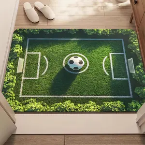 2D Soccer Field Football Stadium Area Rug for Living Room Bedroom Home Decor Soft Floor Mat Stylish Carpet with Realistic Grass and Ball Design