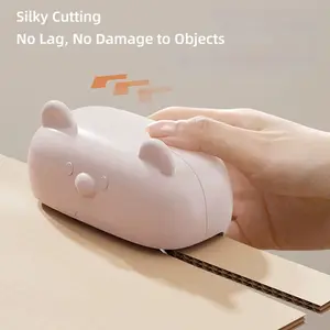 Portable Bear-Shaped Cardboard Cutter - Safe Handheld Office Paper Trimmer Blade for DIY Cat Scratchers, Corrugated Paper (Pink/White)