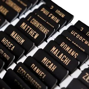 Laminated Bible Tabs (Gold Foil Embossed Lettering), Bible Tabs for Women and Men, Reposition Large Print Stickers, Easy to Read and Apply, 80Chapters Labels for Easy Navigation(Black)