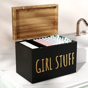 Tampon Holder for Bathroom with Hinged Lid, Feminine Product Organizer, Tampon Storage, Bathroom Period Products, Toilet Organizer, Bathroom Accessories Box for Girl Stuff (Black)