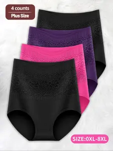 【Plus Size】 Floral Pattern High Waist Brief, Soft Comfy Breathable Knicker for Daily Wear, Women's Underwear for All Seasons