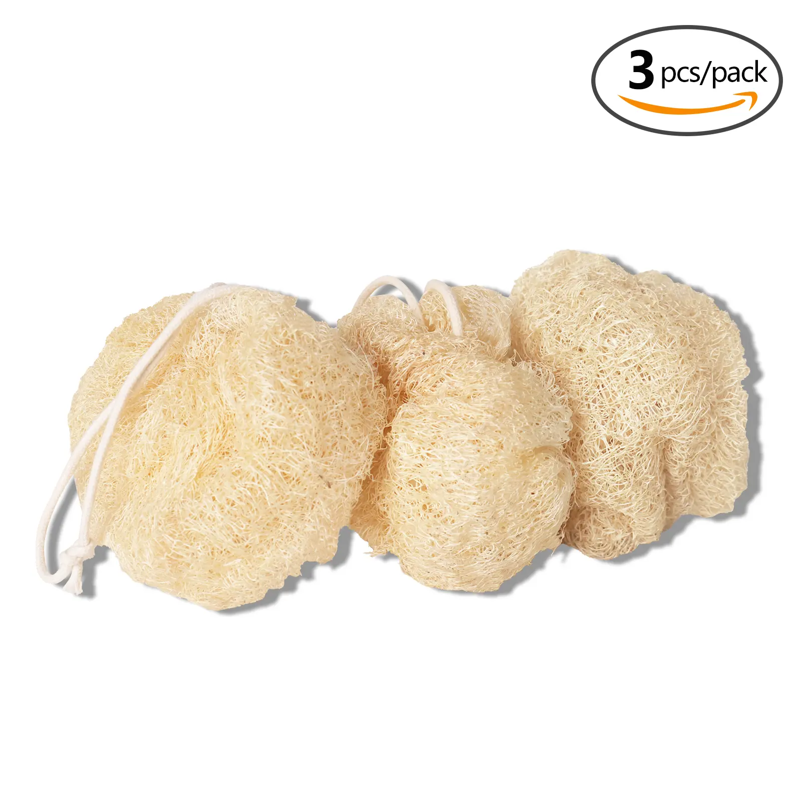 Adult 3-Piece Uncompressed Organic Loofah Knot Sponge Ball Set - Biodegradable Eco-Friendly Natural Fiber Bath Body Scrubber, Sponges & Scouring Pads for Exfoliation, Soap Lathering, Blackhead Removal, Radiant Skin Body Care