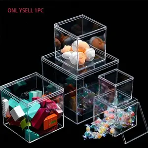 Square Acrylic Transparent Plastic Storage Box with Lid, Jewelry Cosmetics Display Box, Candy Small Items Organizer, Clear Container