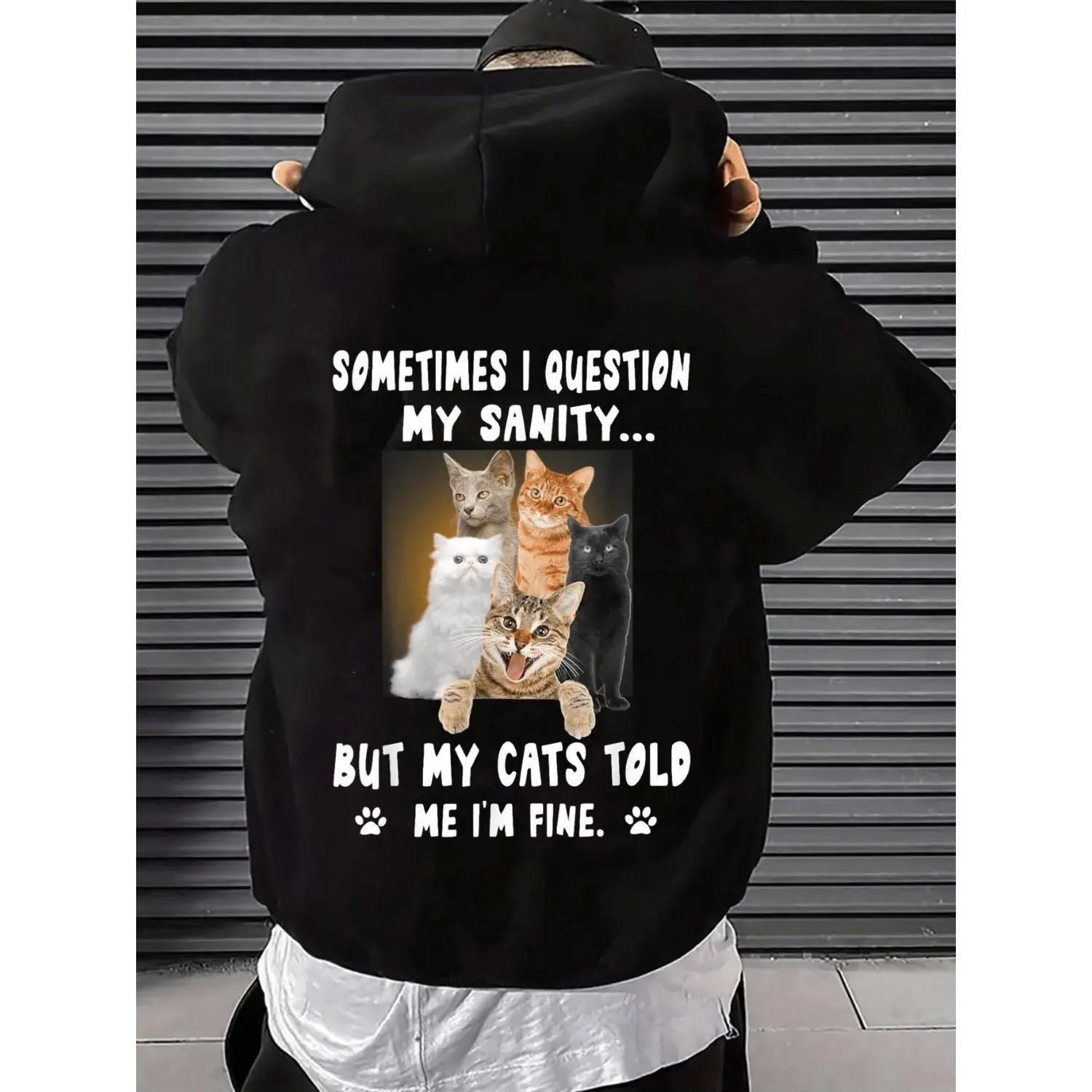 Mens Hoodie Sweatshirt Sometimes I Question My Sanity My Cats Told Me Im Fine Funny Humor Cat Lover Cute Cats Graphic Print Plus Size Long Sleeve Casual Hoodie