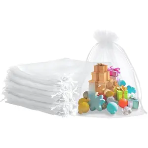 6 x 9 inch Organza Bags, 50 Pcs White Gift Bags Sheer Organza Bag Large Drawstring Mesh Bag Jewelry Pouch Bulk Gift Pouches for Candy Fruits Soaps Wedding Birthday Christmas Festival Party Favors