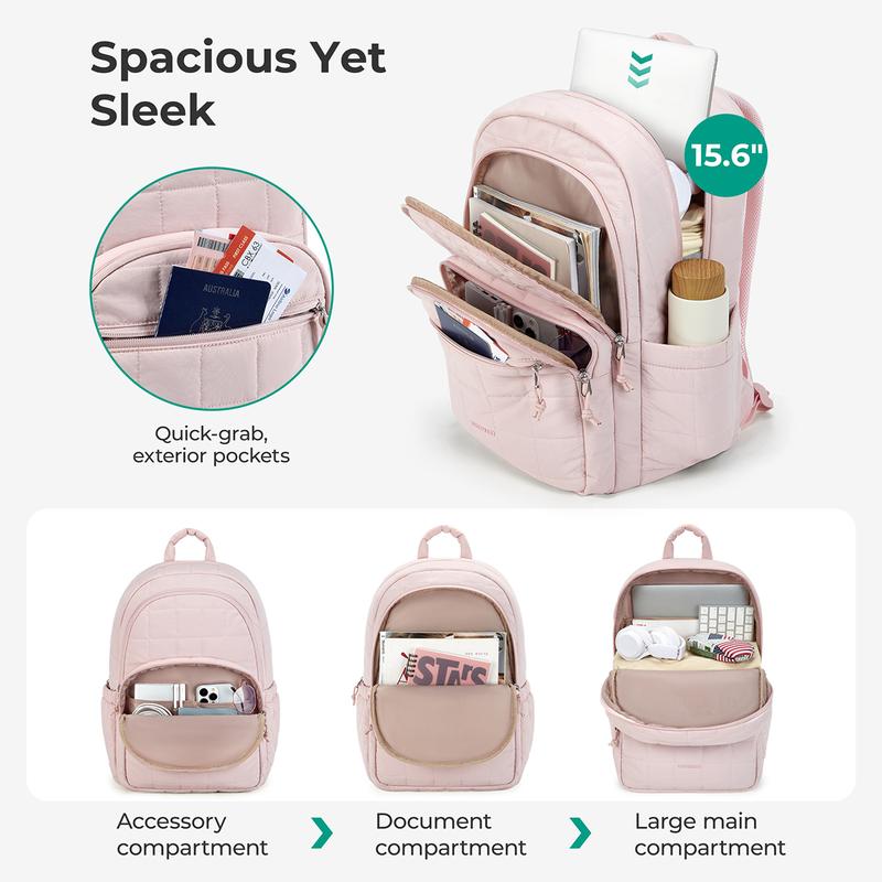 BAGSMART Quilted Laptop Backpack for Women–Regular Size with 32OZ Pockets Water-Resistant College & Travel Backpack, Fits 15.6”Laptop and Mini Size(11.4" × 8.2" × 4.3") Fits 9.7”Laptop TikTokShopHolidayHaul