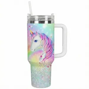 Unicorn Custom Tumbler 40oz with Handle – Personalized Stainless Steel Travel Cup, Cute Magical Unicorn Gift for Girls Women, Insulated Mug with Lid