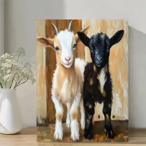 2D Elegant Goat and Lamb Canvas Wall Art - Wooden Frame Animal Print Poster, Featuring Cute Brown and White Goats, Perfect for Home, Kitchen, Bathroom, or Laundry Room Decoration, Kitchen Wall Art |   Fun Animal Design |   Durable canvas material, goat de