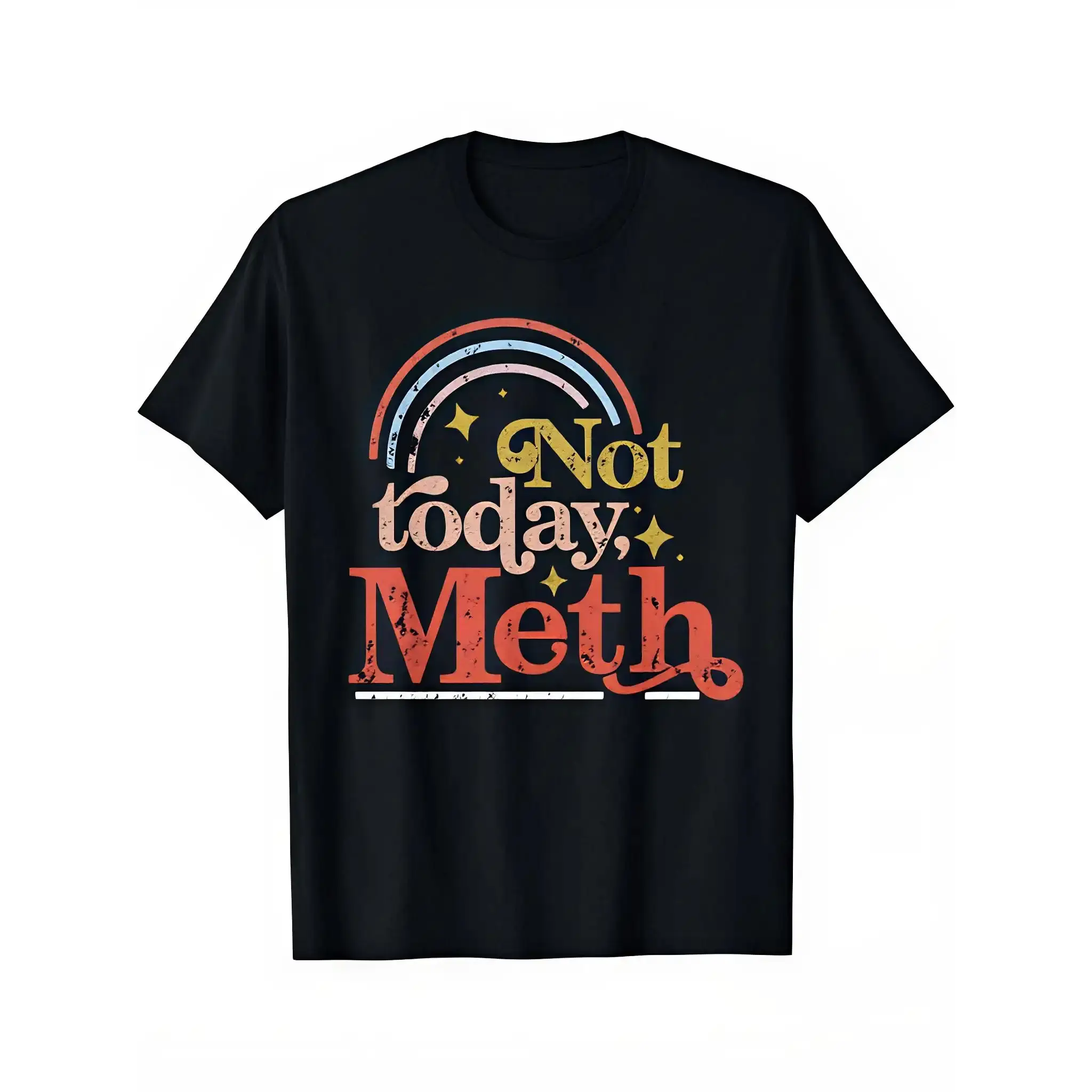 Funny Vintage Rainbow Slogan Print Women Oversize Tshirt Summer Casual Soft Crew Neck Short Sleeve Tee For Daily Wear Street Outfit