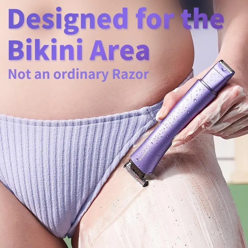 BreezeNu Women's Multifunctional 2-in-1 Cordless Waterproof Titanium Hair Shaver - Electric Trimmer & Epilator, Painless Precision Hair Removal Tool, LED Light, Smooth Metallic Handle, Dual Heads, IPX7 Wet/Dry, Rechargeable Self-Care Product, Cordless Wat