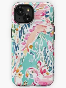 Red and Mint Parrot Design iPhone Case