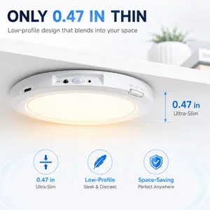 Ultra-Thin Motion Sensor Ceiling Light with Remote Control, High Capacity Rechargeable Wireless LED Lamp, No Wiring for Hallway Bedroom Closet Cabinet