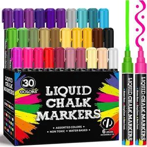 30 Pack Liquid Chalk Markers for Blackboard, Dry Erase Markers Pens for Chalkboard Calendar Window  Glass, 6mm Reversible Tip, Dust-Free Chalk Pens for School Bistro Businesses Restaurants