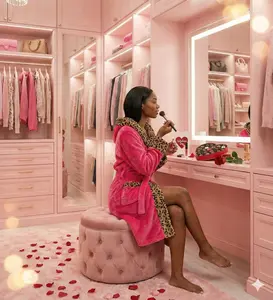 Women's Leopard Print Thermal Lined Bathrobe, Soft Comfortable Long Sleeve Belted Robe, Adult Women sleepwear