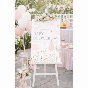 Personalized Girl Stork Baby Shower Welcome Sign Custom Canvas 16x20 Size for Easel Display Baby Shower Entrance Decor Gift Table Sign Photo Backdrop