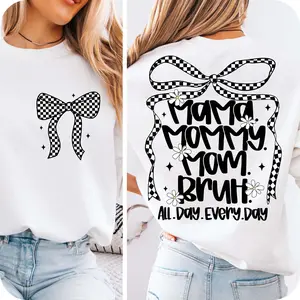 Mama Mummy Mom Bruh Checkered Coquette Retro Tee, Unisex T-shirt for Mother's Day, Gift for Mom, Celebrate Mama Life with Happy Graphic Top