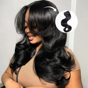 Mscoco Layered Body Wave U Part Human Hair Wig With Clip In Hair Extension Bangs Affordable Highlight U Part Human Hair Wigs Balayage Highlight 1B 22 And Highlight Brown 1B 2 30 U Part Wig