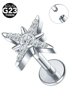1pcs Titanium Sparkling Cz Labret Piercing, 16g 18g Internally Threaded, Tragus Helix Cartilage Conch Earring, Punk Style, Body Piercing Jewelry, All Seasons