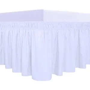 Wrap Around Ruffled Bed Skirt with Elastic Belt - 18 Inch Drop Easy to Put On, Wrinkle Free Bedskirt Dust Ruffles, Frame Cover for Queen, King and C-King Size Beds, White