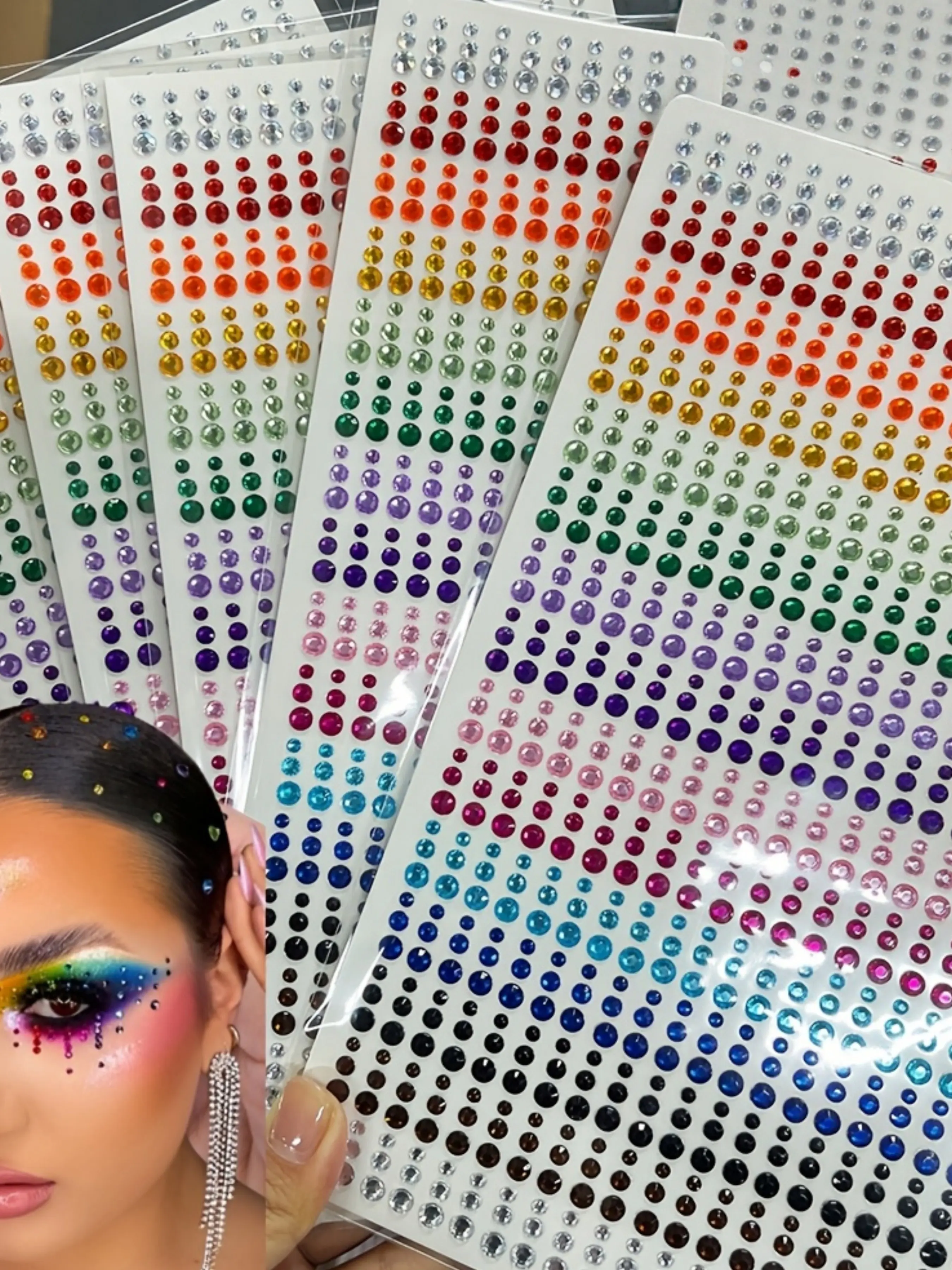 Rainbow Color Round Rhinestone Eye Stickers, 3mm/4mm/5mm Sparkling Synthetic Gemstones, DIY Face Makeup, Costume Parties, Weddings, Proms