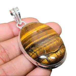 Tiger's Eye Gemstone Handmade Gift Jewelry Pendant 2.36 inches Natural Stone Pendant for Women and Men