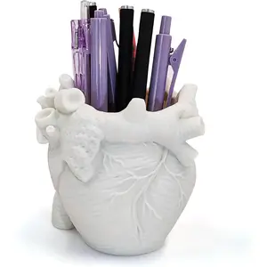 Heart-shaped Pen Holder for Desk Accessories Halloween Decor and Office Decor, Pencil Holder for Desk Organizers, Compact Desk Accessories , Pencil Cup for School, Office,  (White)