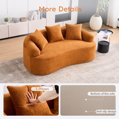 Bellemave LY-025S Curved Loveseat  Full Compression Sponge Sofa, 30D Chenille No-Assembly Compact Sofa for Small Spaces & Apartments, 65"L, 300 lbs, 3 Pillows