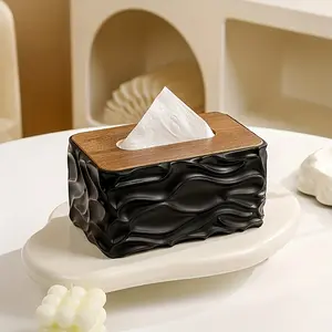 1pc Modern Minimalist Large Tissue Box Holder with Polished Brown Lid - Square Plastic Storage Organizer Suitable for Bathroom & Living Room, Tissue Roll Dispenser for Home Decor, Space-Saving Design, Bathroom Accessory, Bathroom Decoration Accessories