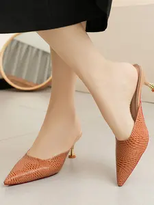 Women's Pointed Toe High Heel Sandals, Fashion Snake Print PU Leather, Casual Striped Design, Perfect for Daily Commute & Street Style