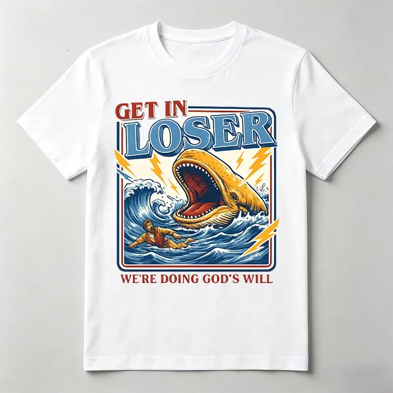 100% Cotton Unisex Jonah and the Whale Christian Graphic T-Shirt | Faith Humor Crew Neck Short Sleeve Tee | Casual Back to School Streetwear Top, Shortsleeve sohochic