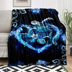 Sea Turtle Throw Blanket, Bohemian Cover Blanket, Blue Bed Blanket, Animal Sofa Blanket, Gift Blanket For Couch Bed Sofa Office Camping
